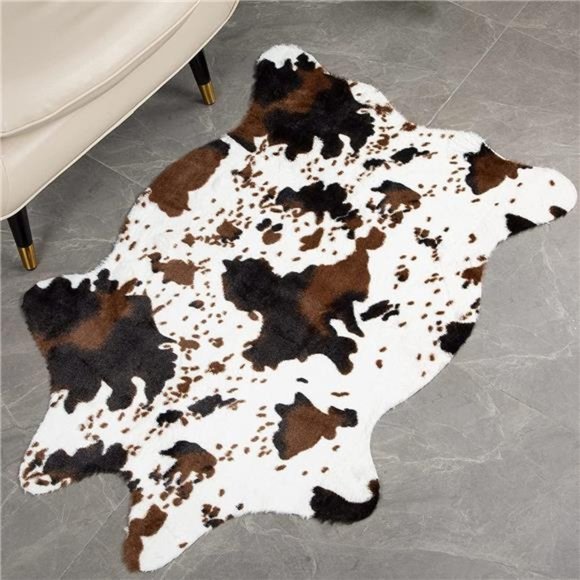 Cowhide Rug Cute Cow Print Rug Western Decor for Living Room Bedroom Faux Animal - Picture 3 of 6